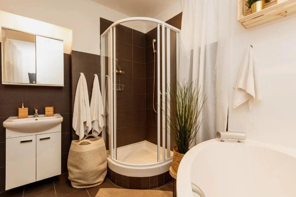 Koupelna wellness apartmánu 102 se sprchou a vířivkou